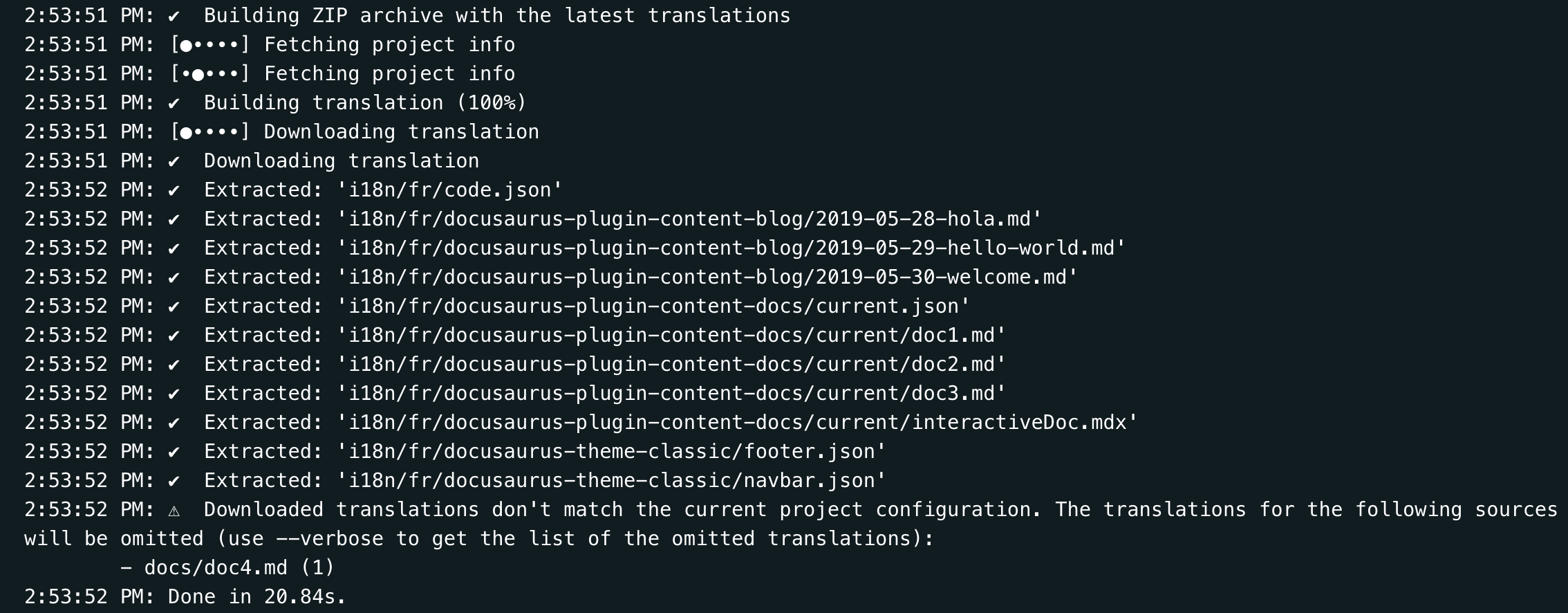 Crowdin CLI : avertissement de traduction de téléchargement