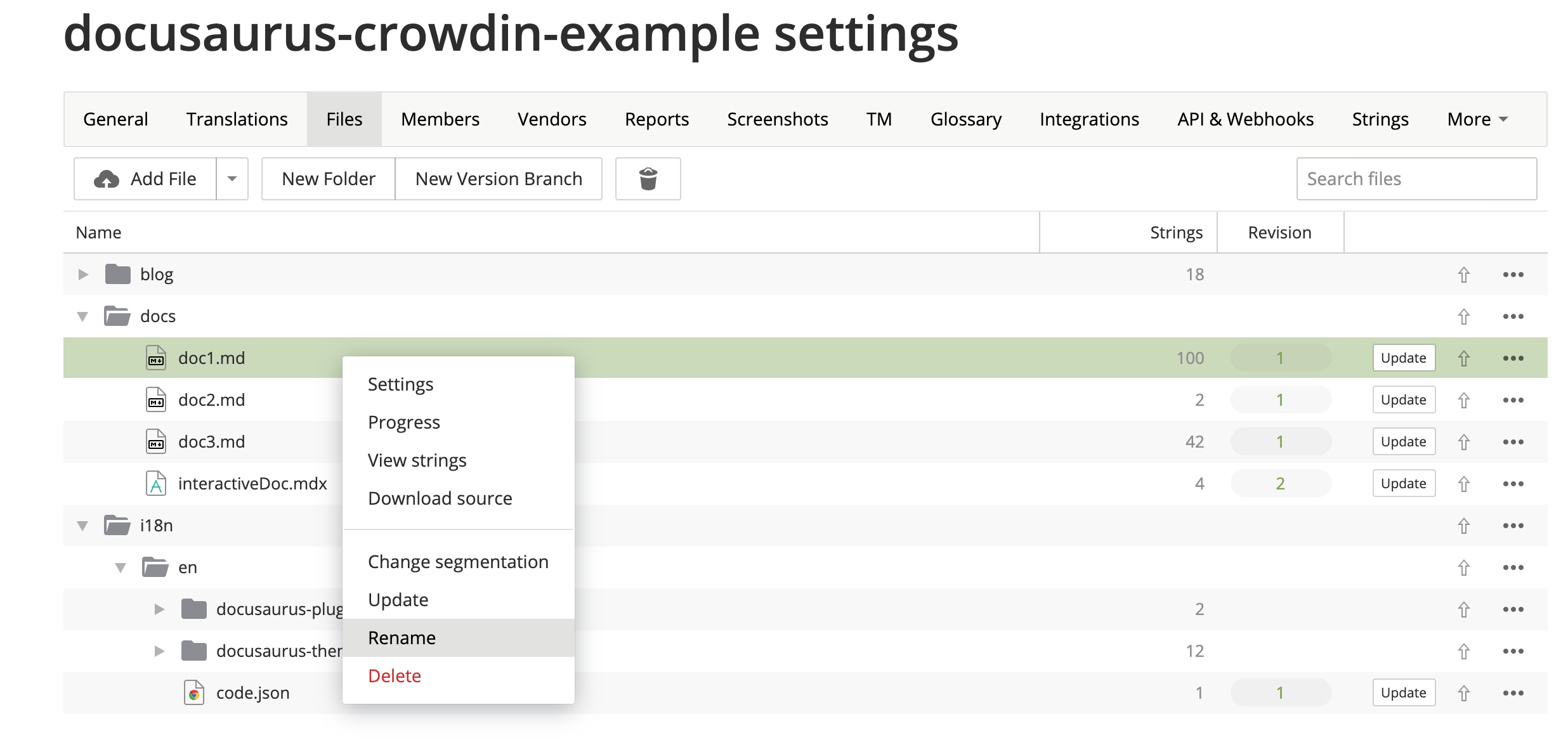 Crowdin UI : renommer un fichier